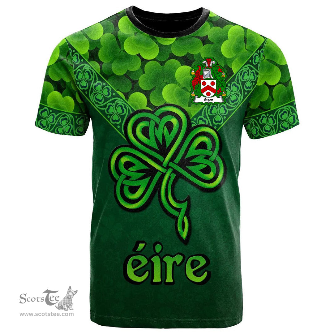 ScotsTee Shop Irish Steen Coat of Arms Irish T Shirt Irish Shamrock Triangle Style