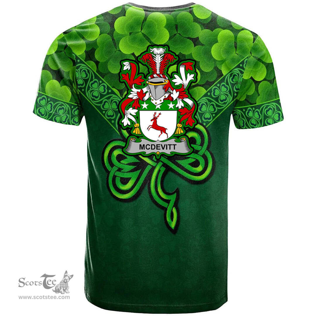 ScotsTee Shop Irish McDevitt Coat of Arms Irish T Shirt Irish Shamrock Triangle Style