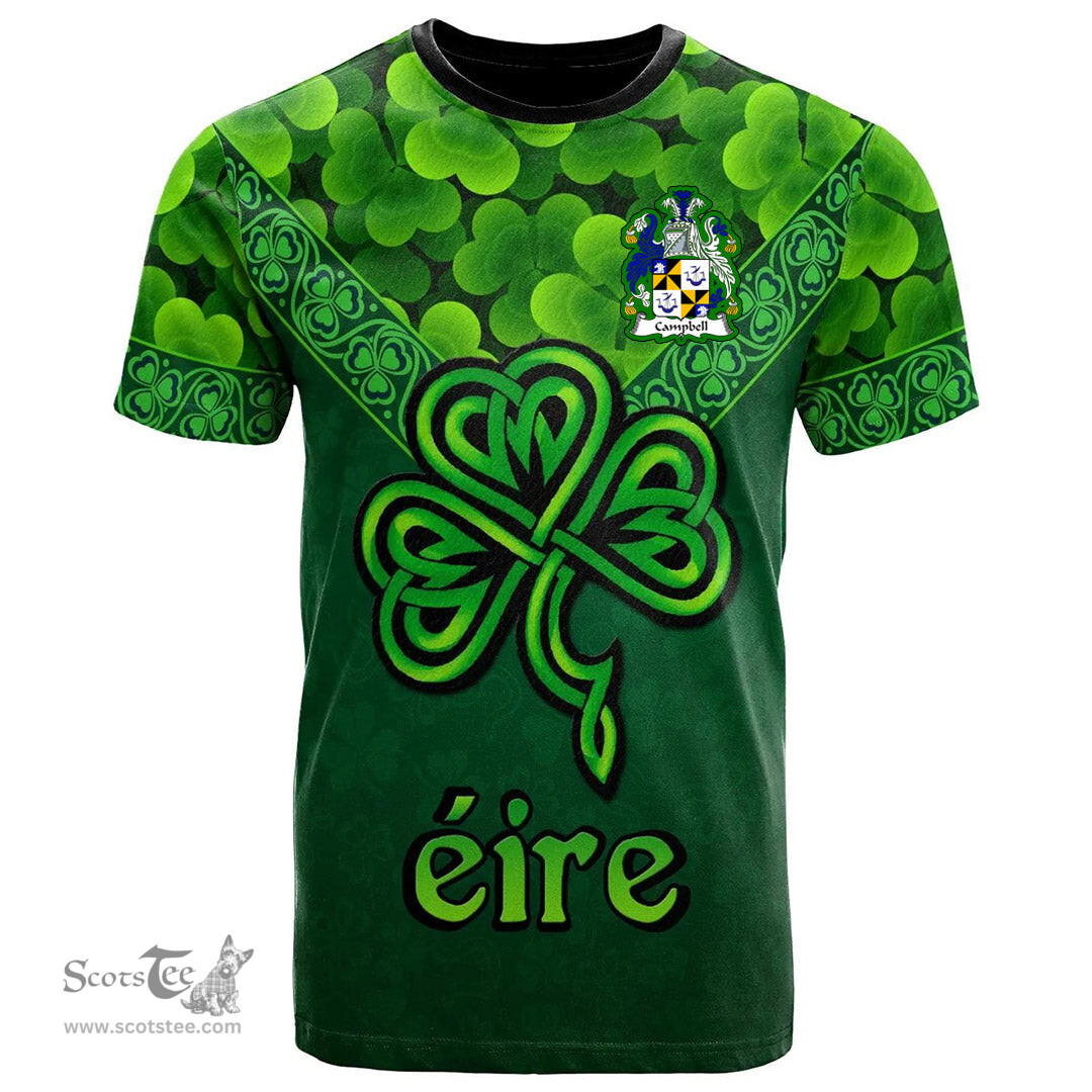 ScotsTee Shop Irish Campbell Coat of Arms Irish T Shirt Irish Shamrock Triangle Style