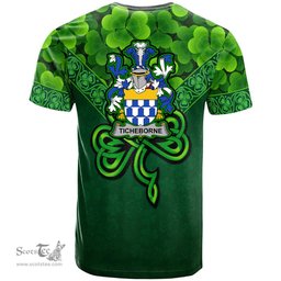 ScotsTee Shop Irish Ticheborne Coat of Arms Irish T Shirt Irish Shamrock Triangle Style