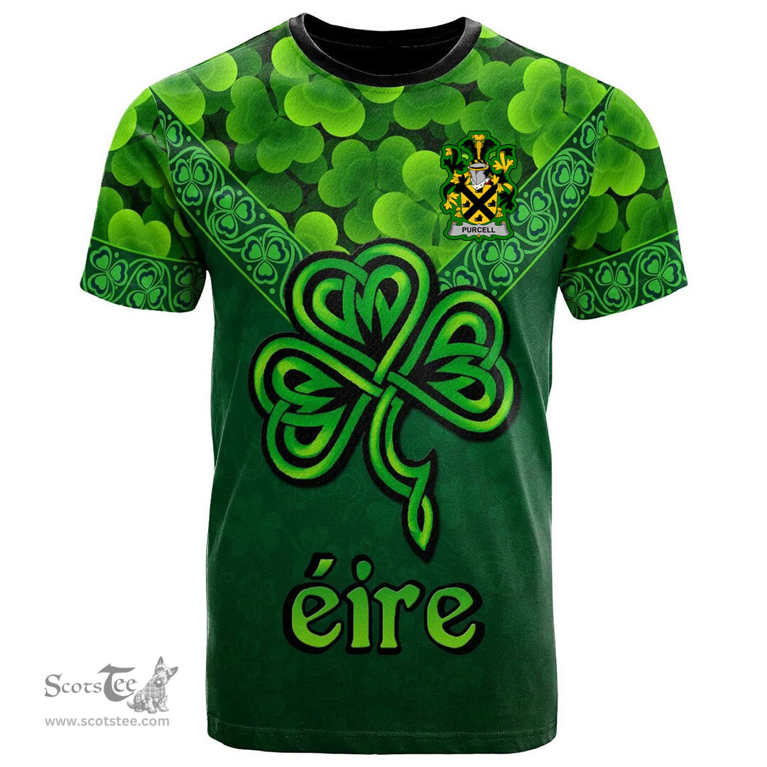 ScotsTee Shop Irish Purcell Coat of Arms Irish T Shirt Irish Shamrock Triangle Style