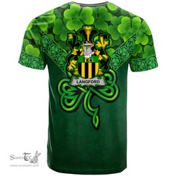 ScotsTee Shop Irish Langford Coat of Arms Irish T Shirt Irish Shamrock Triangle Style