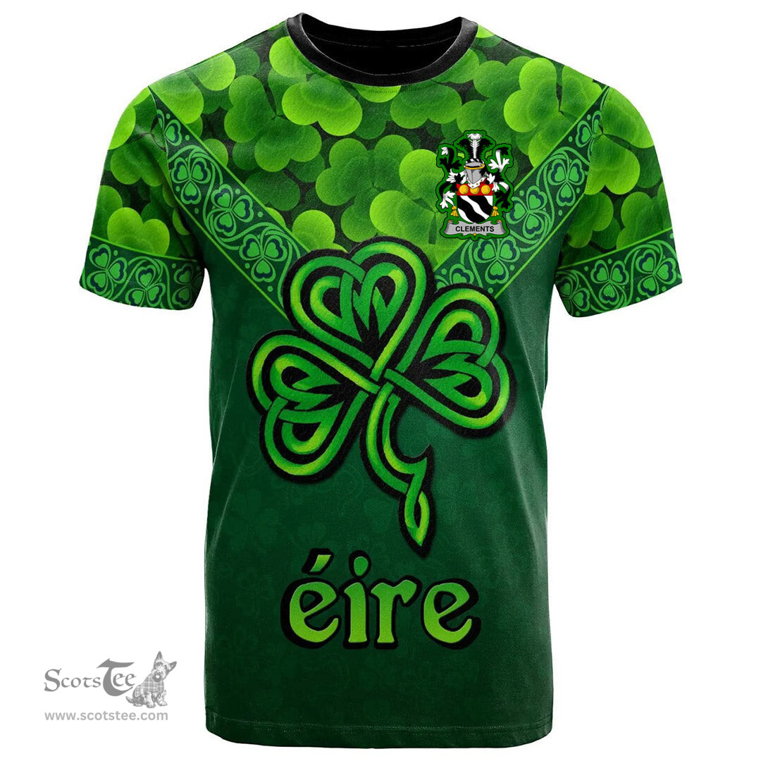 ScotsTee Shop Irish Clements Coat of Arms Irish T Shirt Irish Shamrock Triangle Style