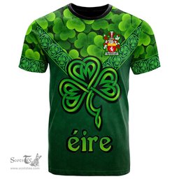 ScotsTee Shop Irish McQuillan Coat of Arms Irish T Shirt Irish Shamrock Triangle Style