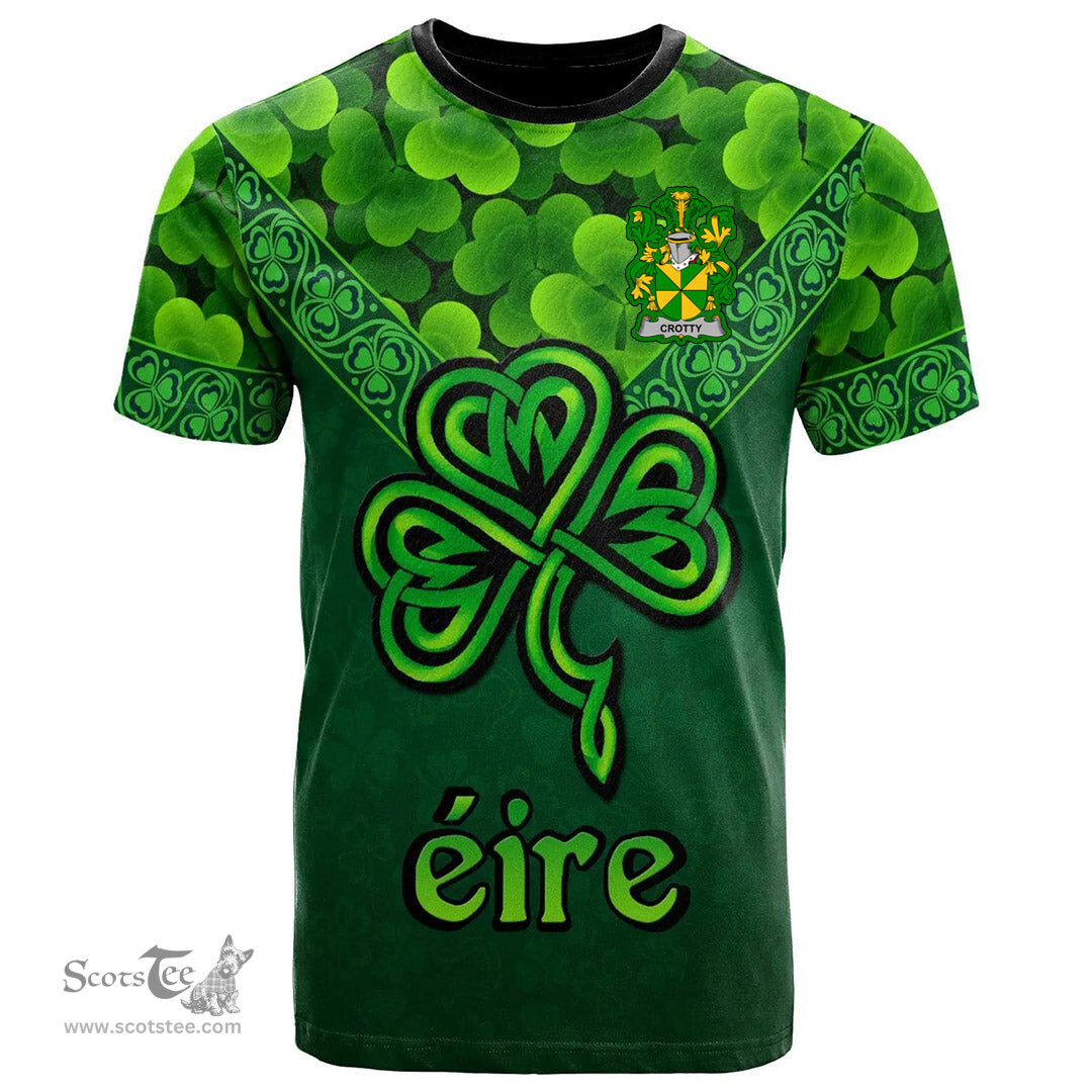 ScotsTee Shop Irish Crotty or O Crotty Coat of Arms Irish T Shirt Irish Shamrock Triangle Style