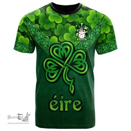 ScotsTee Shop Irish McAlindon or McAlindem Coat of Arms Irish T Shirt Irish Shamrock Triangle Style