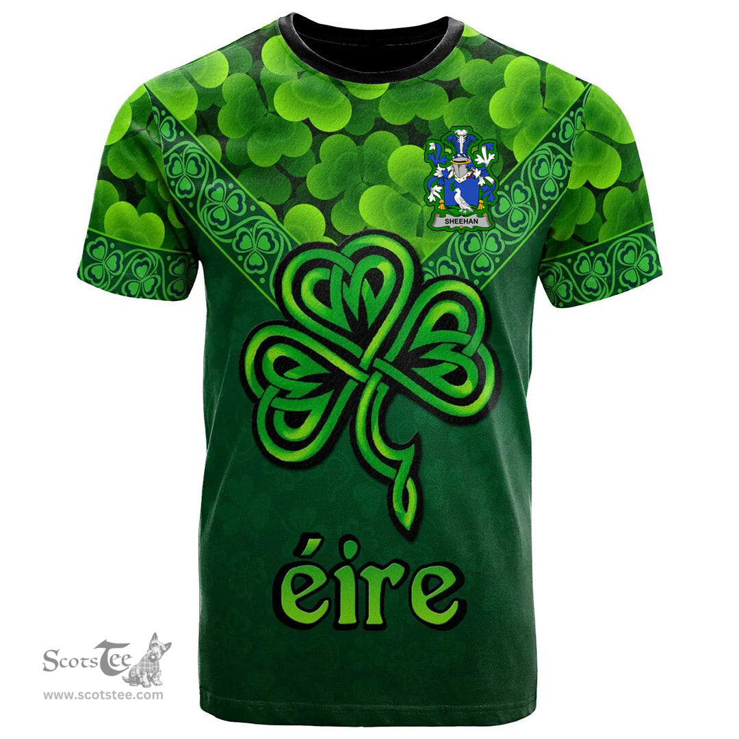 ScotsTee Shop Irish Sheehan or O Sheehan Coat of Arms Irish T Shirt Irish Shamrock Triangle Style