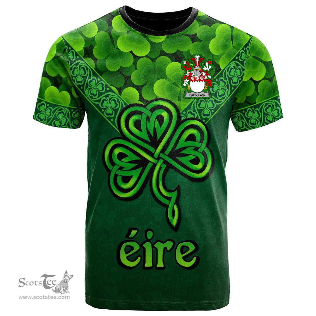ScotsTee Shop Irish Perceval Coat of Arms Irish T Shirt Irish Shamrock Triangle Style