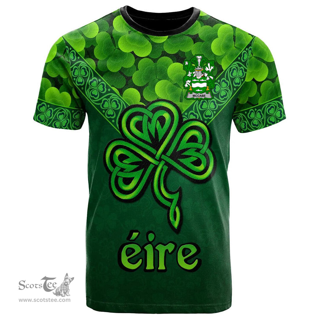ScotsTee Shop Irish McCabe Coat of Arms Irish T Shirt Irish Shamrock Triangle Style