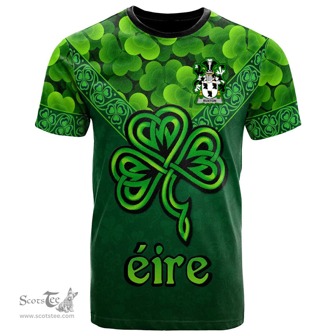 ScotsTee Shop Irish Ruxton Coat of Arms Irish T Shirt Irish Shamrock Triangle Style