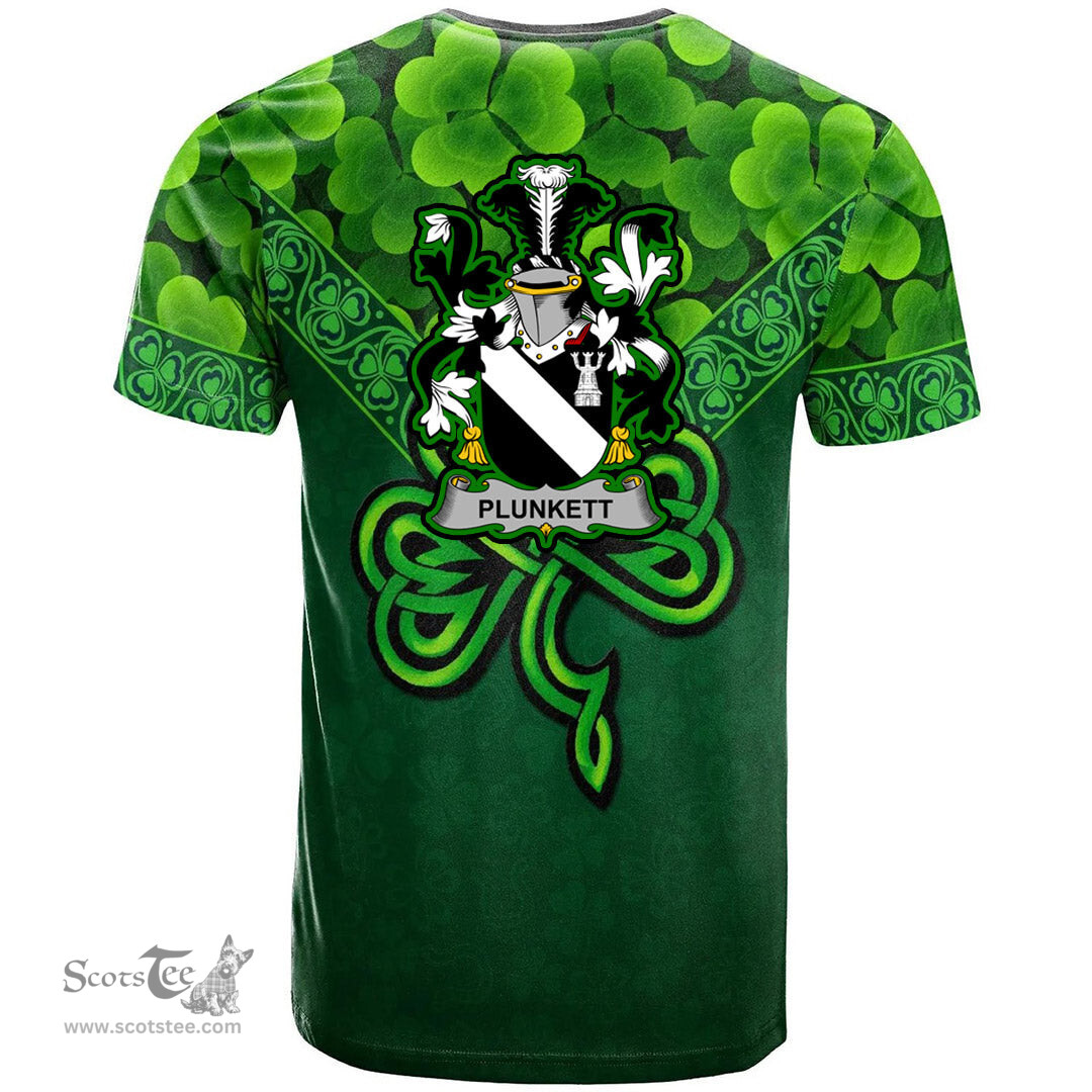 ScotsTee Shop Irish Plunkett Coat of Arms Irish T Shirt Irish Shamrock Triangle Style