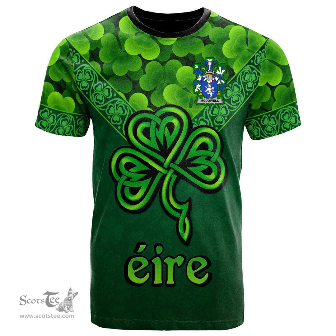 ScotsTee Shop Irish McDowell Coat of Arms Irish T Shirt Irish Shamrock Triangle Style