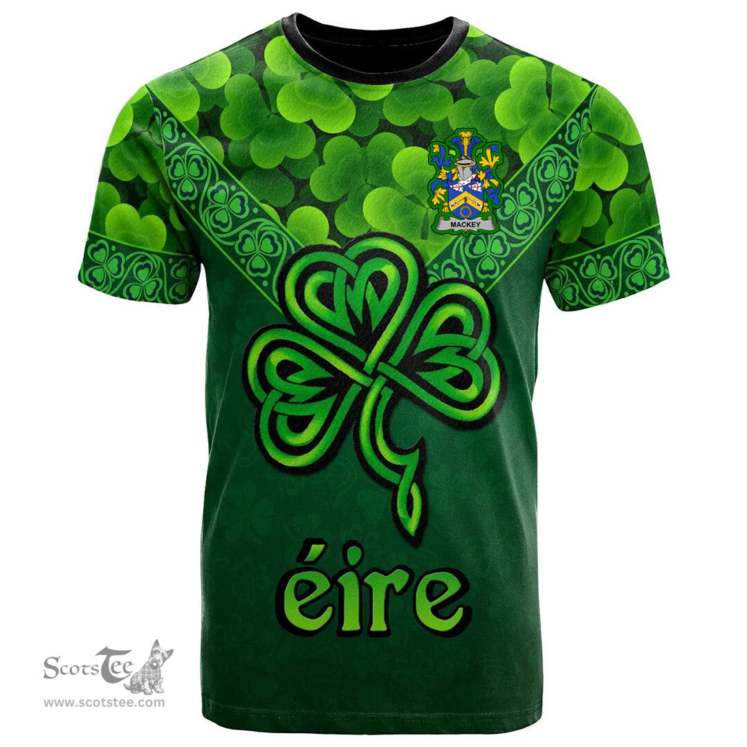 ScotsTee Shop Irish Mackey Coat of Arms Irish T Shirt Irish Shamrock Triangle Style