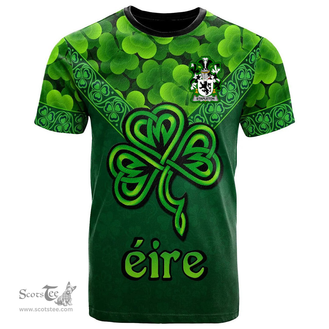 ScotsTee Shop Irish Stapleton Coat of Arms Irish T Shirt Irish Shamrock Triangle Style