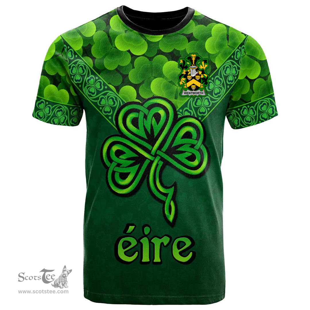 ScotsTee Shop Irish Wentworth Coat of Arms Irish T Shirt Irish Shamrock Triangle Style