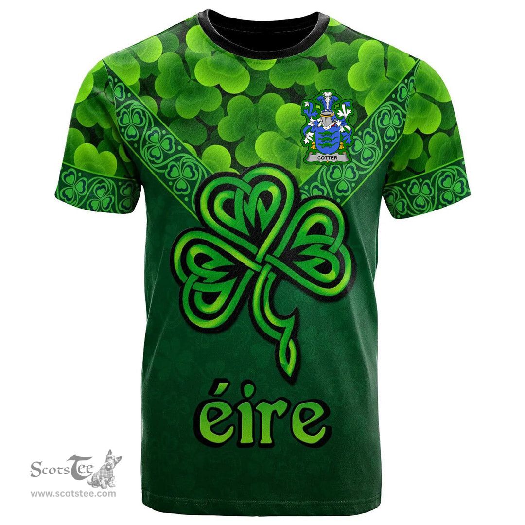ScotsTee Shop Irish Cotter or MacCotter Coat of Arms Irish T Shirt Irish Shamrock Triangle Style