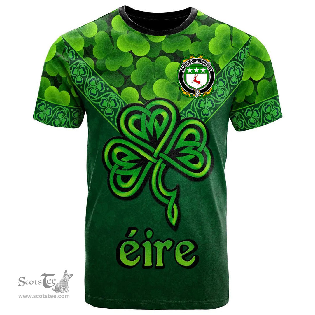 ScotsTee Shop Irish House of O DOHERTY Coat of Arms Irish T Shirt Irish Shamrock Triangle Style