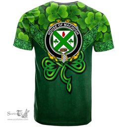 ScotsTee Shop Irish House of MACHUGH Coat of Arms Irish T Shirt Irish Shamrock Triangle Style