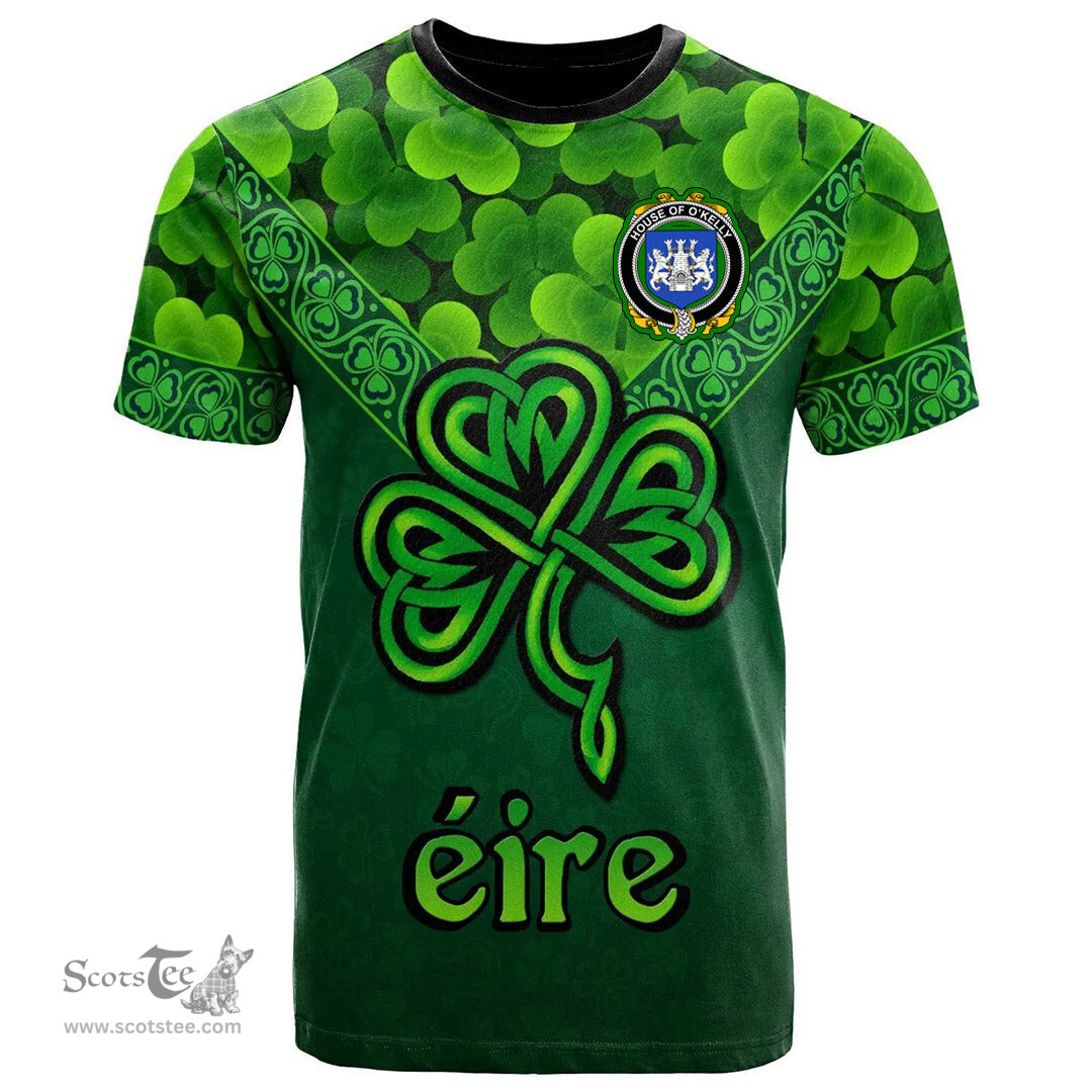 ScotsTee Shop Irish House of O KELLY Coat of Arms Irish T Shirt Irish Shamrock Triangle Style