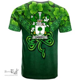 ScotsTee Shop Irish Finnerty or O Finaghty Coat of Arms Irish T Shirt Irish Shamrock Triangle Style