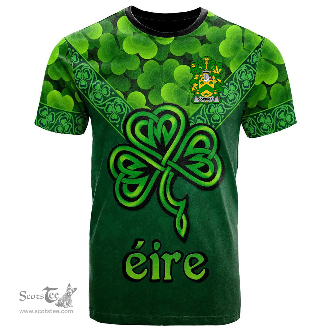 ScotsTee Shop Irish Corrigan or O Corrigan Coat of Arms Irish T Shirt Irish Shamrock Triangle Style