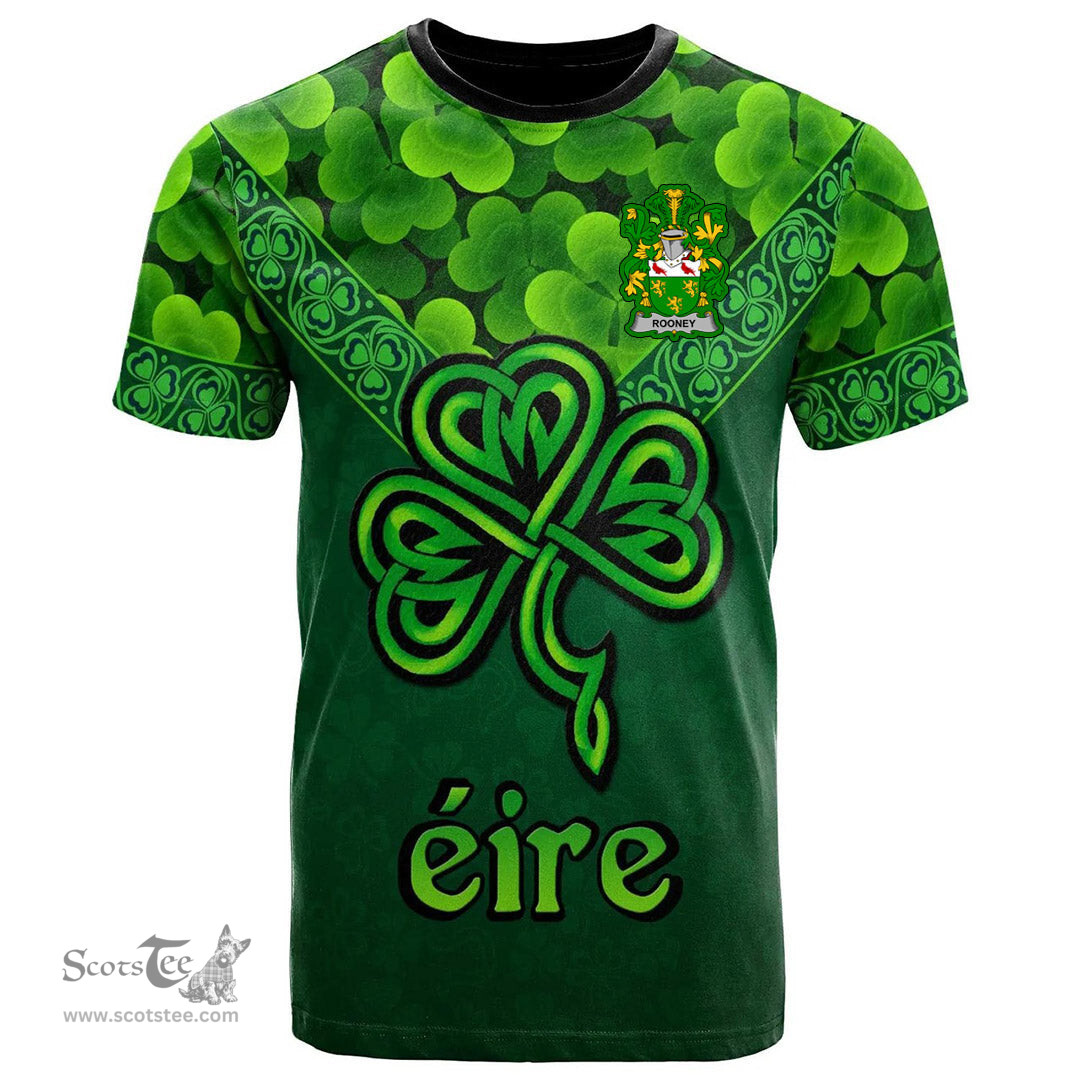 ScotsTee Shop Irish Rooney or O Rooney Coat of Arms Irish T Shirt Irish Shamrock Triangle Style