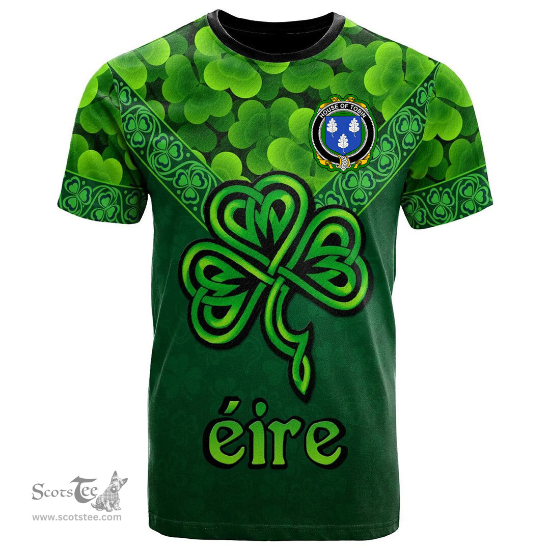 ScotsTee Shop Irish House of TOBIN Coat of Arms Irish T Shirt Irish Shamrock Triangle Style