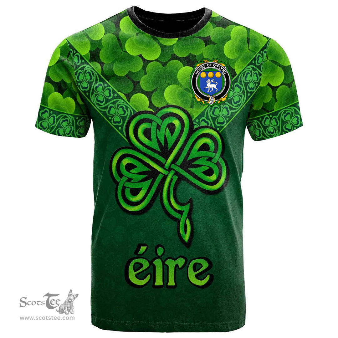 ScotsTee Shop Irish House of O FLYNN Coat of Arms Irish T Shirt Irish Shamrock Triangle Style