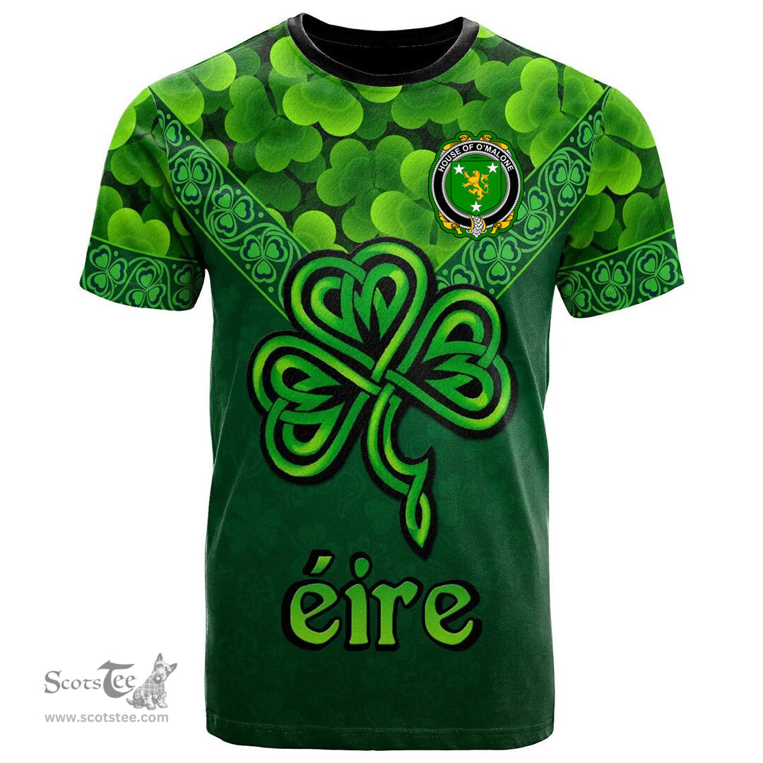 ScotsTee Shop Irish House of O MALONE Coat of Arms Irish T Shirt Irish Shamrock Triangle Style