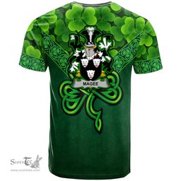 ScotsTee Shop Irish Magee or McGee Coat of Arms Irish T Shirt Irish Shamrock Triangle Style