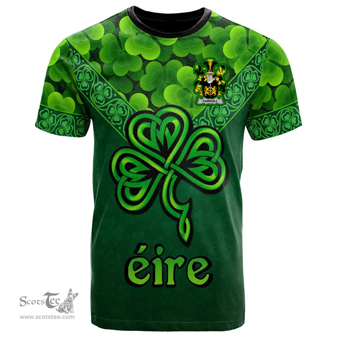 ScotsTee Shop Irish Carroll or O Carroll Coat of Arms Irish T Shirt Irish Shamrock Triangle Style
