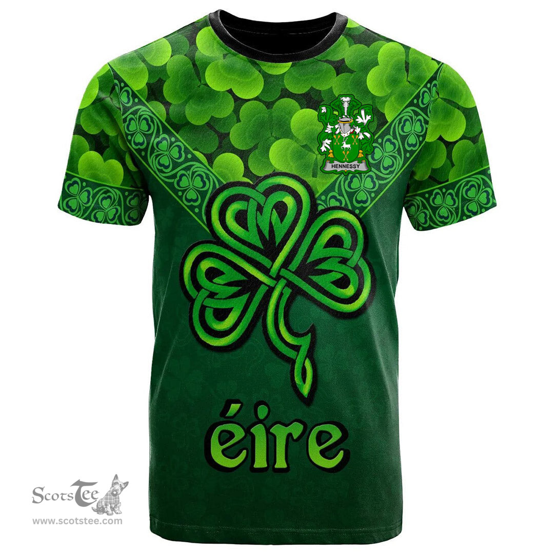 ScotsTee Shop Irish Hennessy or O Hennessy Coat of Arms Irish T Shirt Irish Shamrock Triangle Style