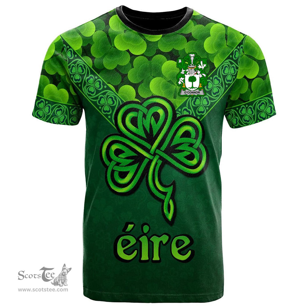 ScotsTee Shop Irish Connor or O Connor Don Coat of Arms Irish T Shirt Irish Shamrock Triangle Style