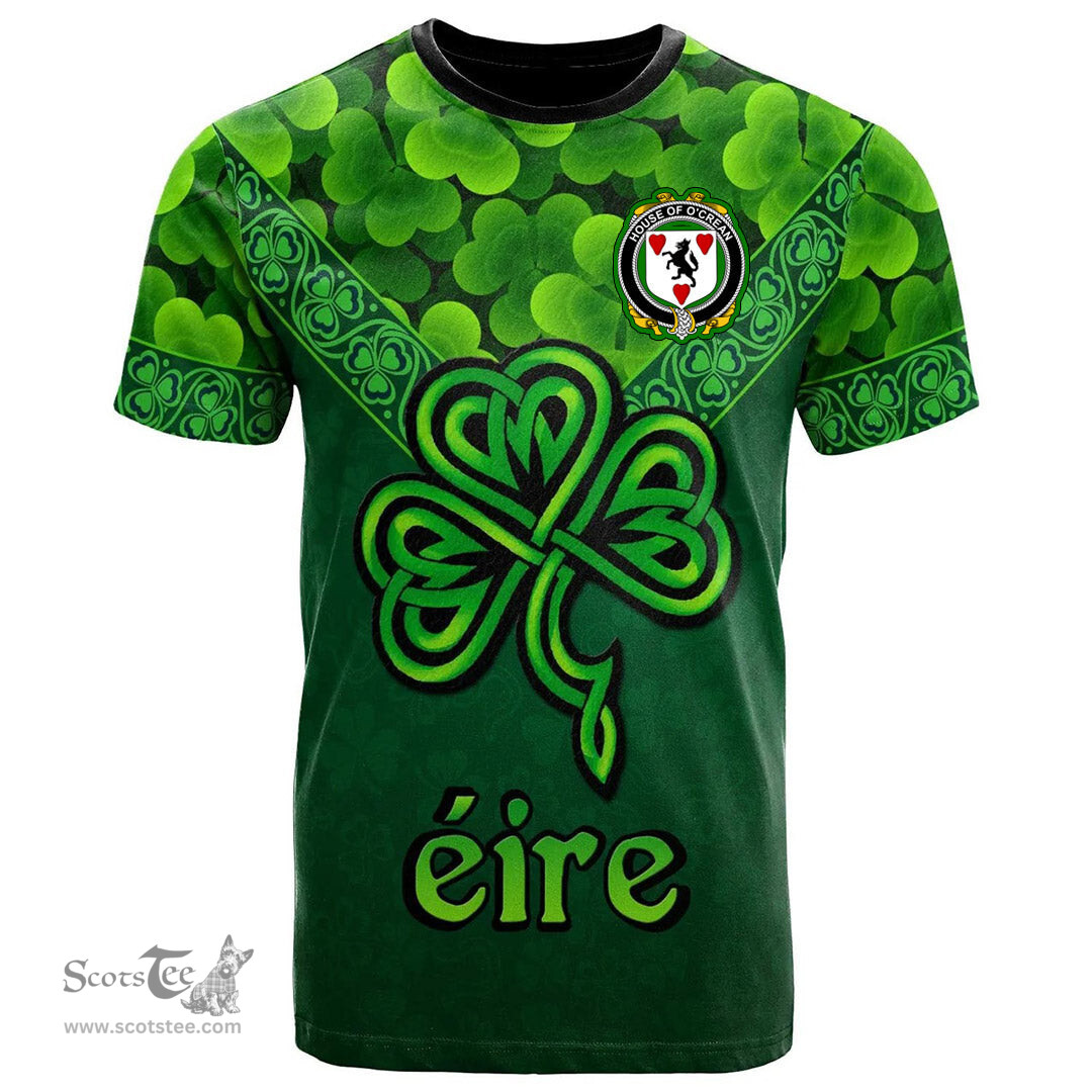 ScotsTee Shop Irish House of O CREAN Coat of Arms Irish T Shirt Irish Shamrock Triangle Style