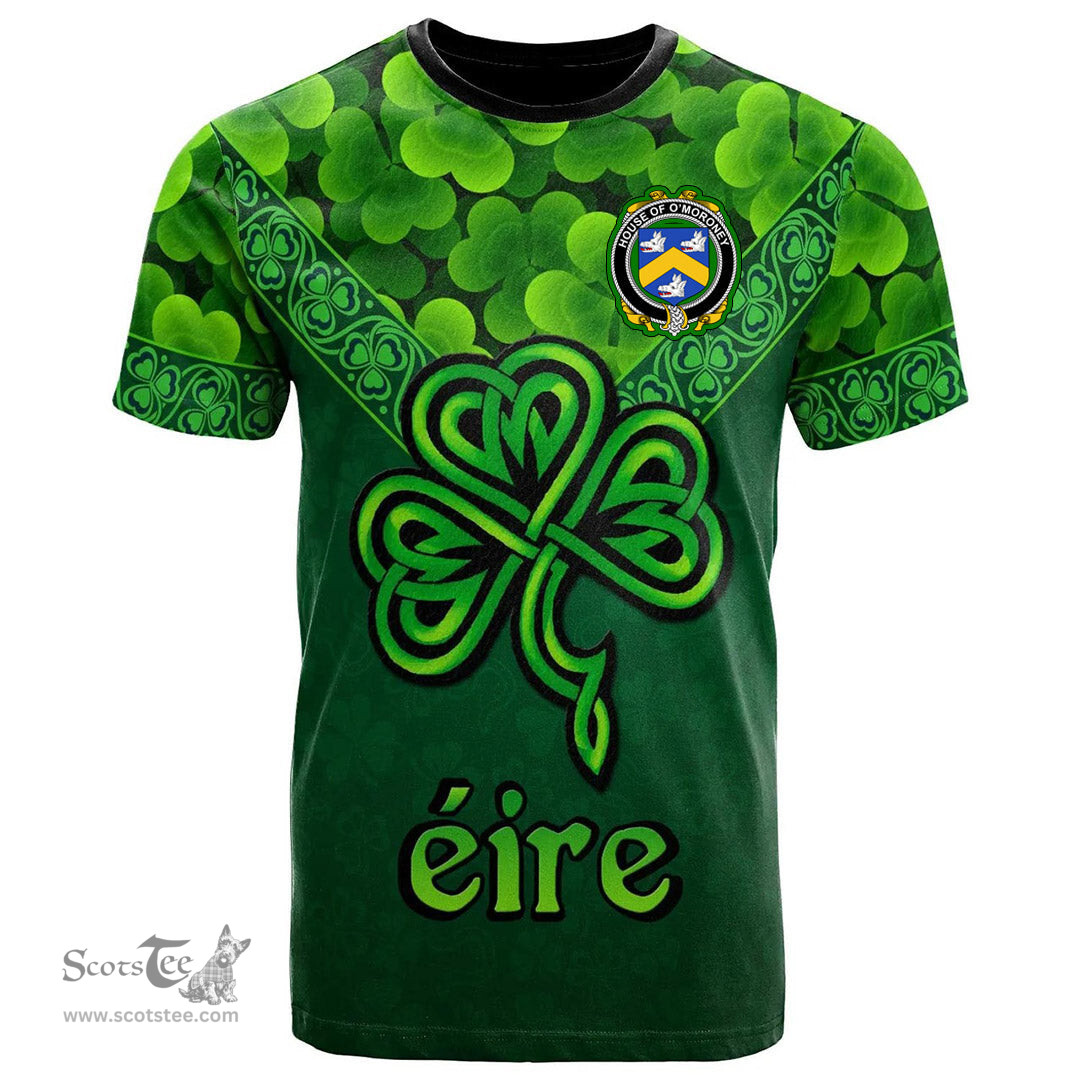 ScotsTee Shop Irish House of O MORONEY Coat of Arms Irish T Shirt Irish Shamrock Triangle Style