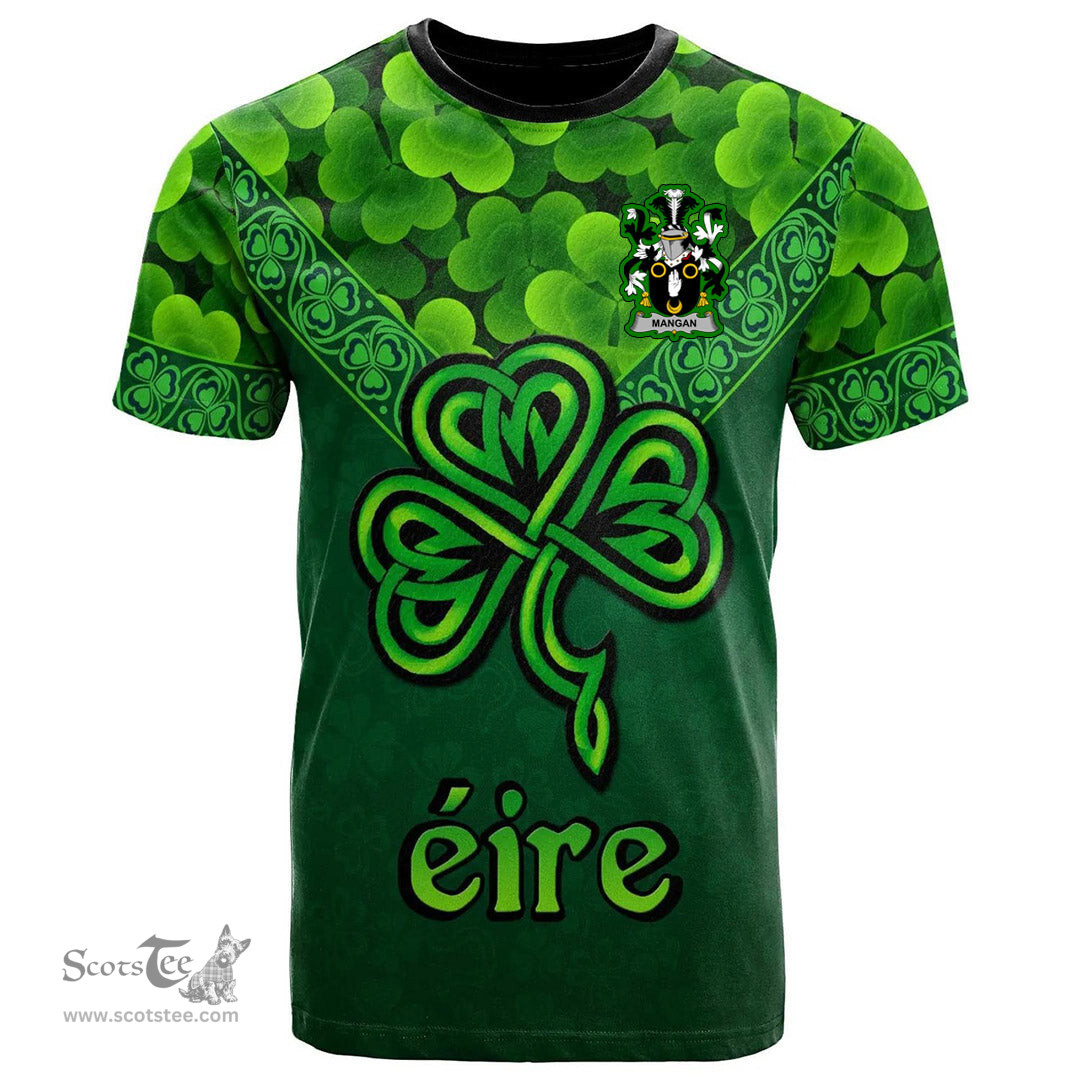 ScotsTee Shop Irish Mangan or O Mangan Coat of Arms Irish T Shirt Irish Shamrock Triangle Style