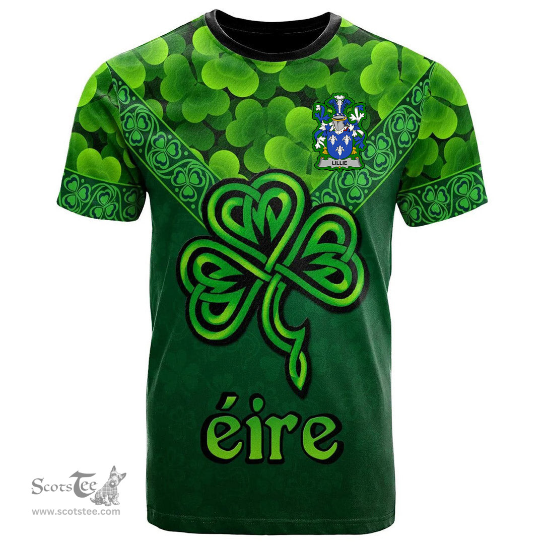 ScotsTee Shop Irish Lillie or MacLilly Coat of Arms Irish T Shirt Irish Shamrock Triangle Style