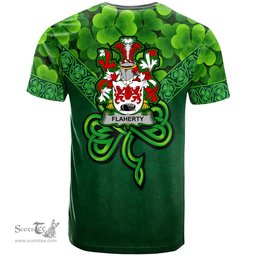 ScotsTee Shop Irish Flaherty or O Flaherty Coat of Arms Irish T Shirt Irish Shamrock Triangle Style