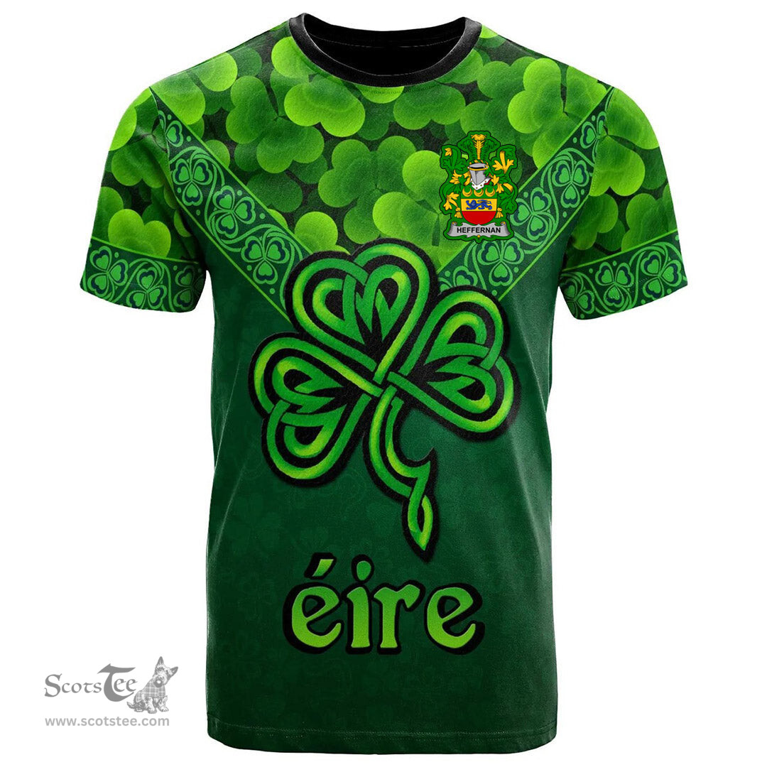 ScotsTee Shop Irish Heffernan or O Heffernan Coat of Arms Irish T Shirt Irish Shamrock Triangle Style