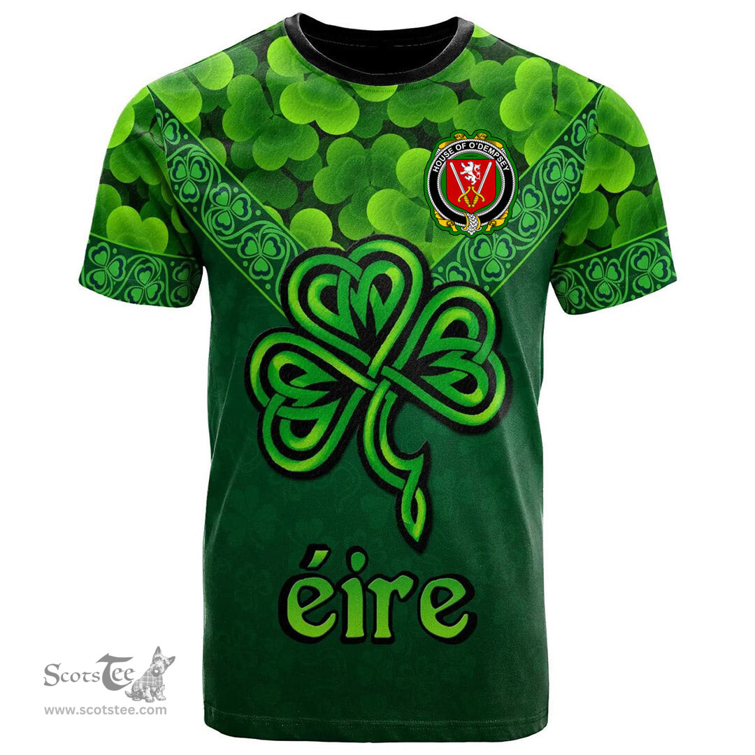 ScotsTee Shop Irish House of O DEMPSEY Coat of Arms Irish T Shirt Irish Shamrock Triangle Style