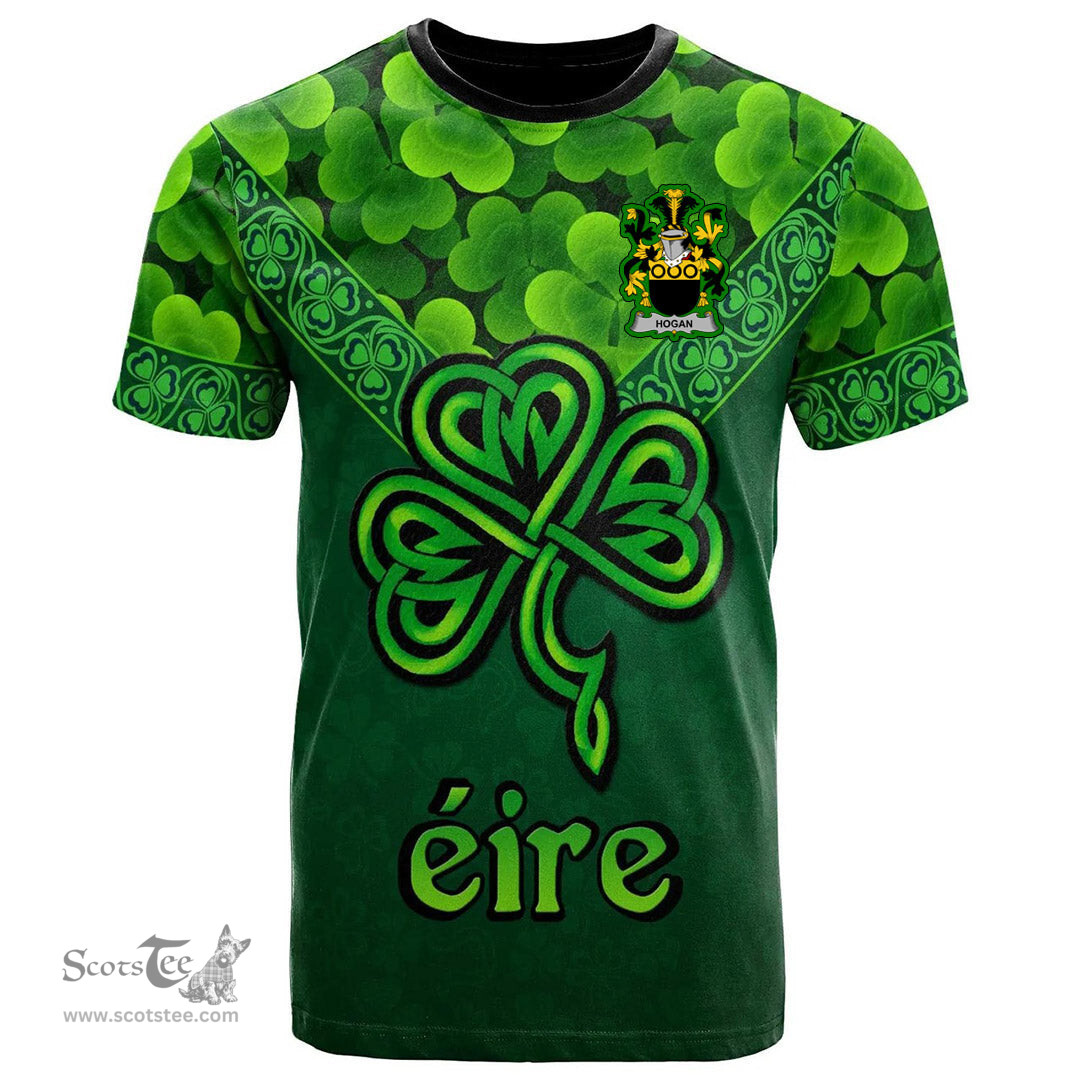 ScotsTee Shop Irish Hogan or O Hogan Coat of Arms Irish T Shirt Irish Shamrock Triangle Style