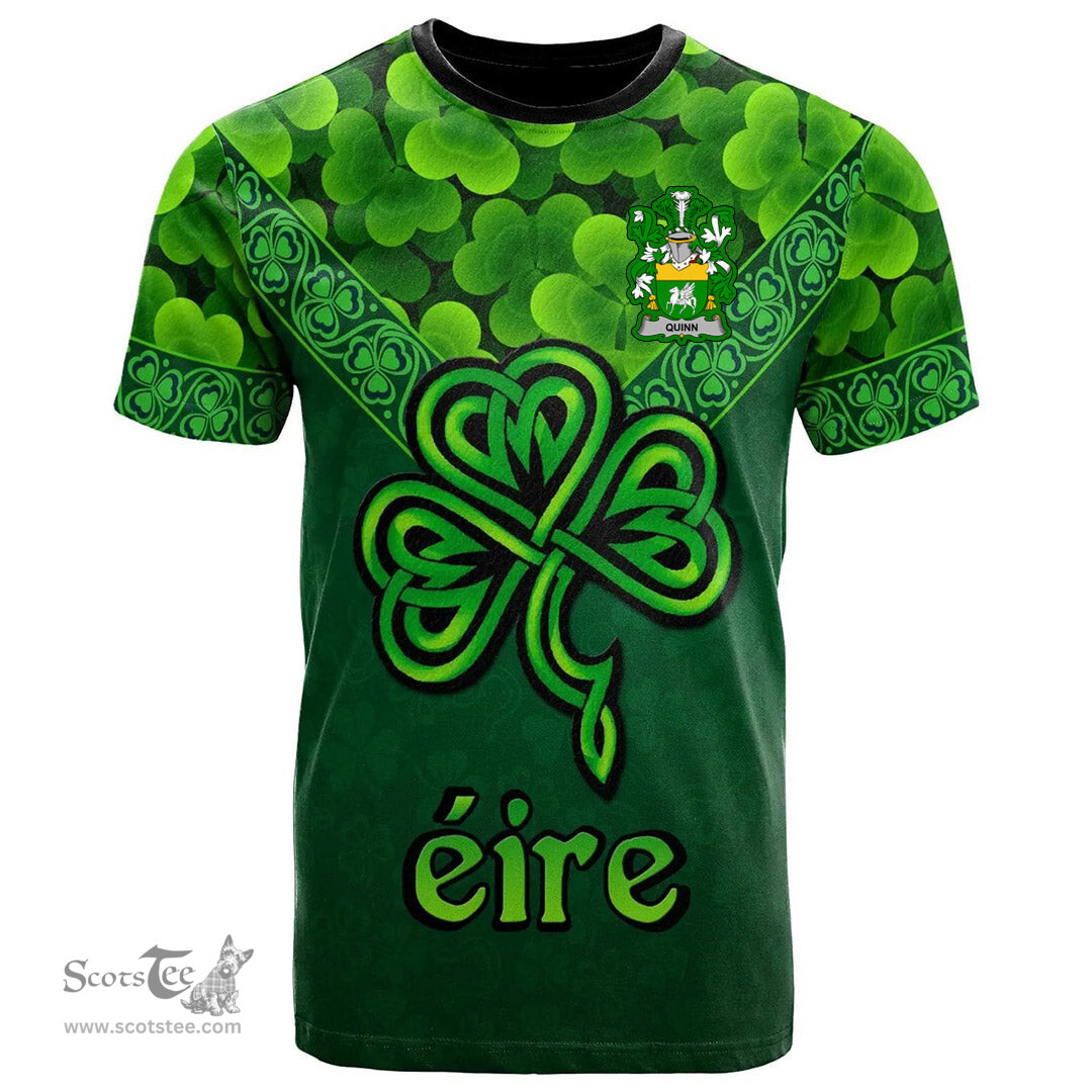 ScotsTee Shop Irish Quinn or O Quin Coat of Arms Irish T Shirt Irish Shamrock Triangle Style