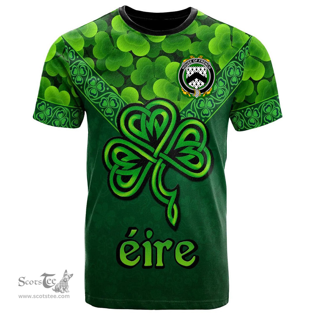 ScotsTee Shop Irish House of FRENCH Coat of Arms Irish T Shirt Irish Shamrock Triangle Style