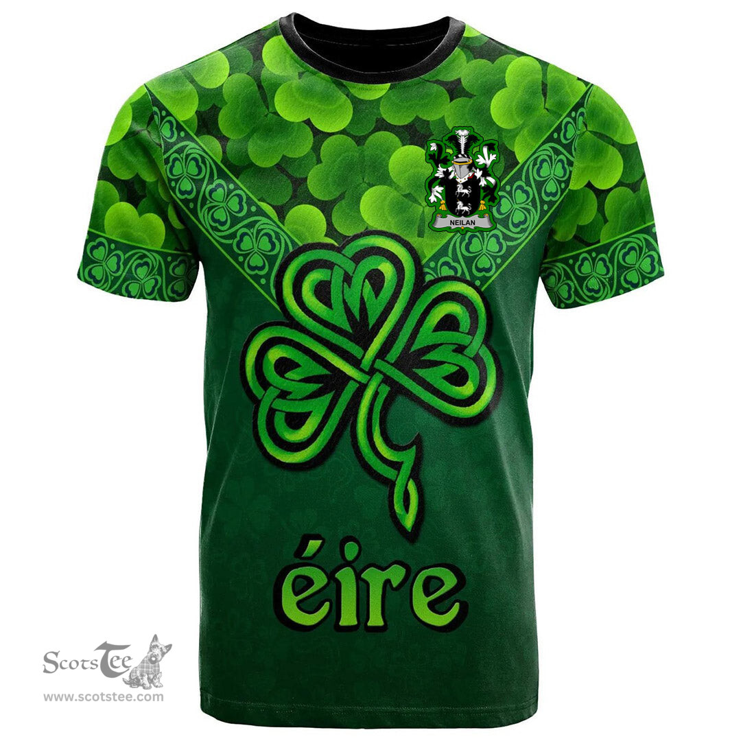 ScotsTee Shop Irish Neilan or O Neylan Coat of Arms Irish T Shirt Irish Shamrock Triangle Style