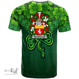ScotsTee Shop Irish Quillan or McQuillan Coat of Arms Irish T Shirt Irish Shamrock Triangle Style