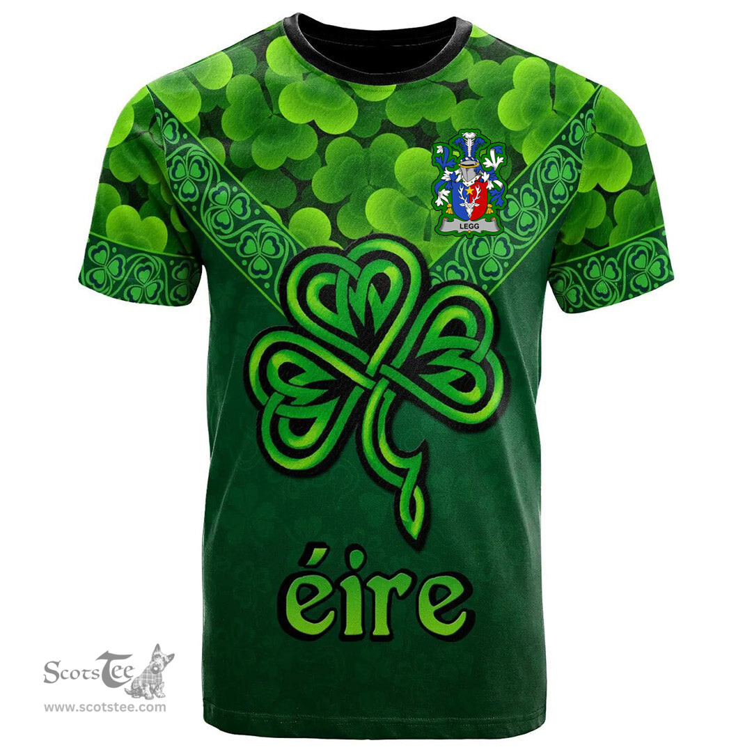 ScotsTee Shop Irish Legg or Legge Coat of Arms Irish T Shirt Irish Shamrock Triangle Style