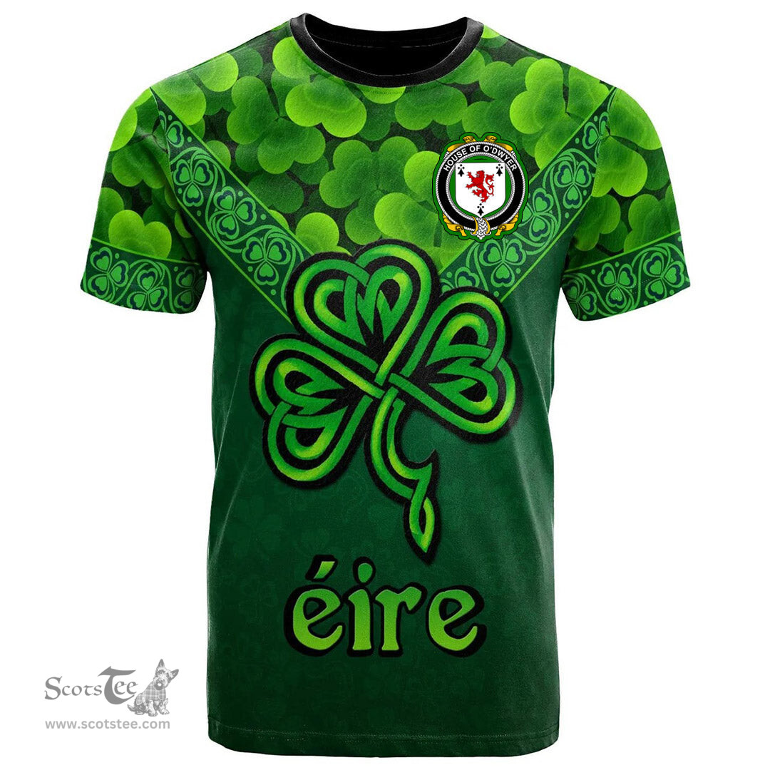 ScotsTee Shop Irish House of O DWYER Coat of Arms Irish T Shirt Irish Shamrock Triangle Style