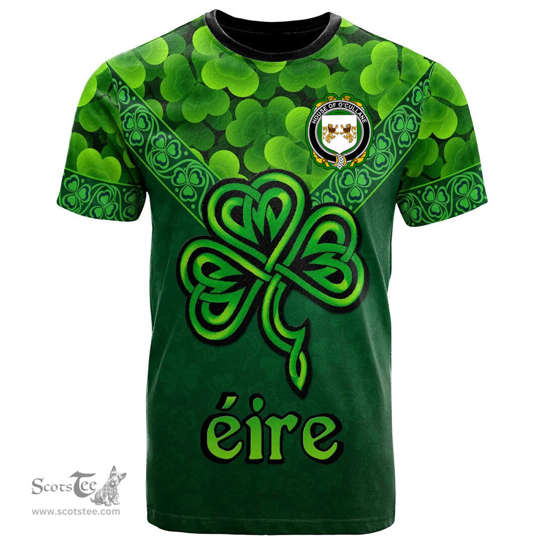 ScotsTee Shop Irish House of O CULLANE or Collins Coat of Arms Irish T Shirt Irish Shamrock Triangle Style