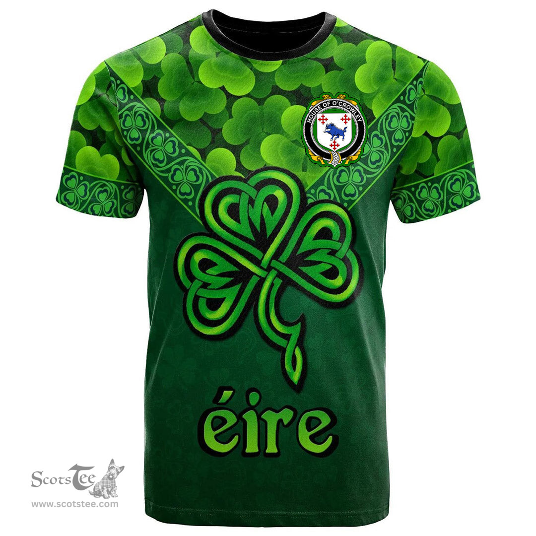 ScotsTee Shop Irish House of O CROWLEY Coat of Arms Irish T Shirt Irish Shamrock Triangle Style