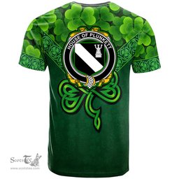 ScotsTee Shop Irish House of PLUNKETT Coat of Arms Irish T Shirt Irish Shamrock Triangle Style